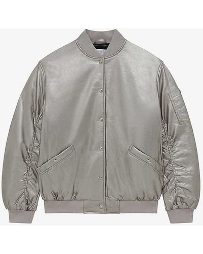 IRO Morel Ribbed-collar Relaxed-fit Leather Bomber Jacket - Grey