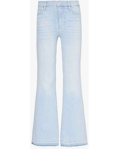FRAME Flare Fray Side-slit High-rise Straight-leg Stretch-denim Blend Jeans - Blue