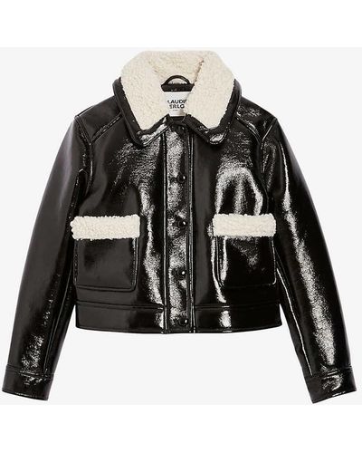 Claudie Pierlot Wide-collar Cropped Faux-leather Jacket - Black