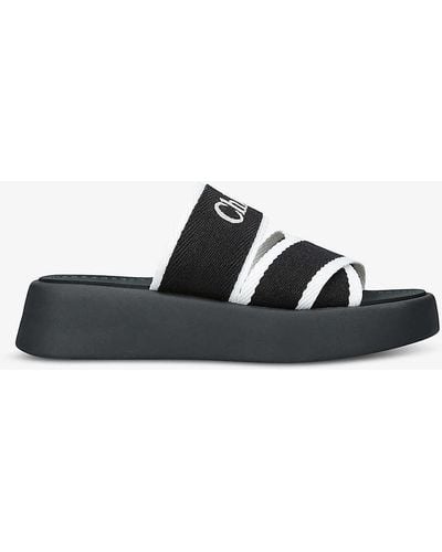 Chloé Mila Logo-embellished Woven Wedge Sandals - Black