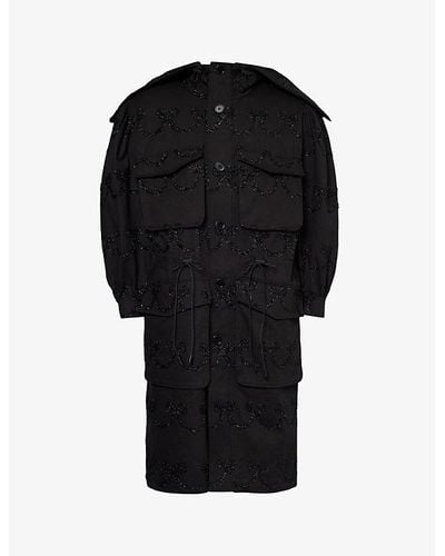 Simone Rocha Bow-pattern Relaxed-fit Cotton-twill Coat - Black