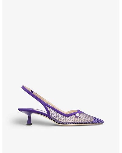Jimmy Choo Amita 45 Pearl-embellished Leather And Mesh Heeled Slingback Courts - Multicolor