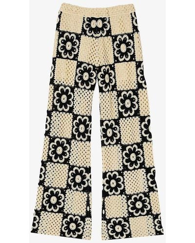 Sandro Flower-motif Straight-leg Crochet-knit Trousers - White