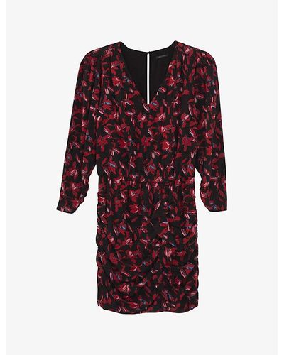 IKKS Floral-print Long-sleeved Woven Mini Dress - Red