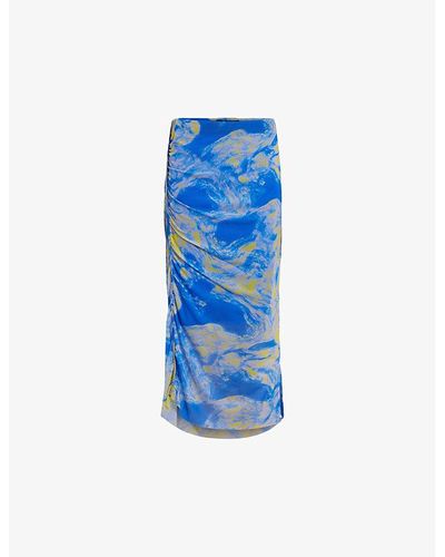 AllSaints Nora Graphic-print High-rise Stretch-woven Midi Dress - Blue