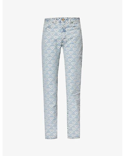 Casablancabrand Heart Monogram-jacquard Straight-leg Organic-denim Jeans - Blue