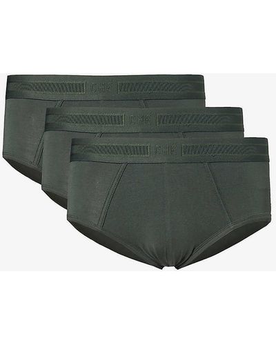 CHE Elasticated-waistband Pack Of Three Stretch-woven Briefs X - Green