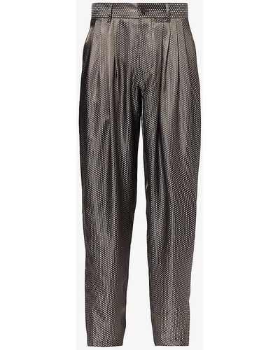 Giorgio Armani Pleated Relaxed-fit Tapered-leg Relaxed-fit Woven-blend Trousers - Grey