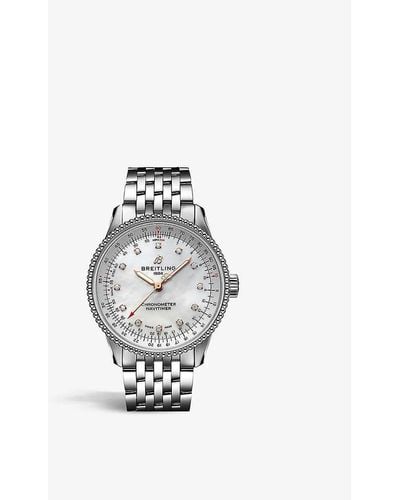 Breitling A17395211a1a1 Navitimer Automatic 35 Stainless-steel, Mother-of-pearl And Diamond Self-winding Watch - Metallic