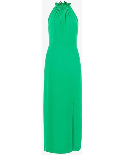 Whistles Eliza Halterneck Side-slit Woven Midi Dress - Green