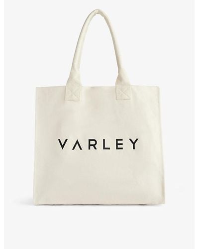 Varley Market Brand-print Cotton Tote Bag - White
