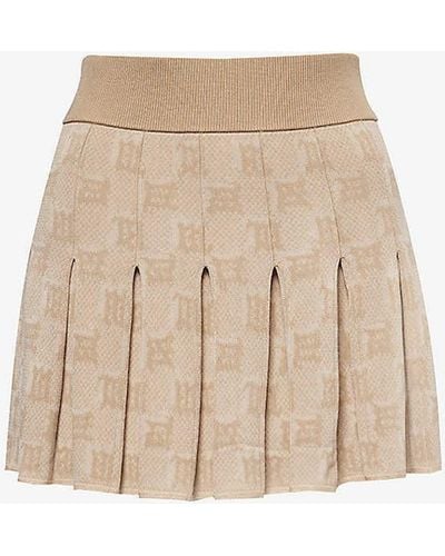 MISBHV Monogram-pattern Pleated Knitted Mini Skirt - Natural