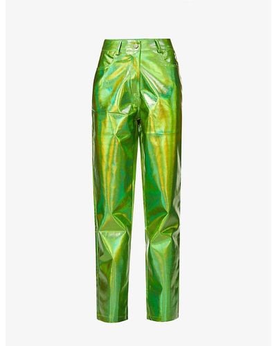 Amy Lynn Lupe Metallic High-rise Straight-leg Faux-leather Trousers - Green