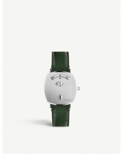Gucci Ya157406 Grip Stainless Steel And Leather Watch - Green