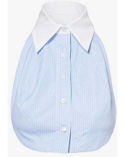 Woera Tuxedo Halter-neck Gingham-check Cotton Top - Blue