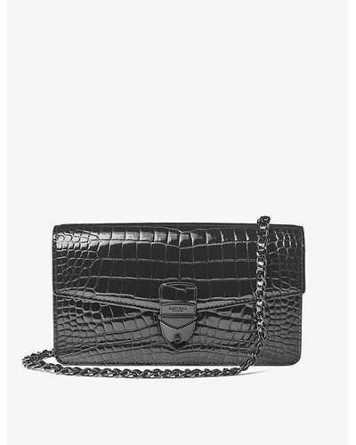 Aspinal of London Mayfair 2 Croc-effect Leather Clutch Bag - Black