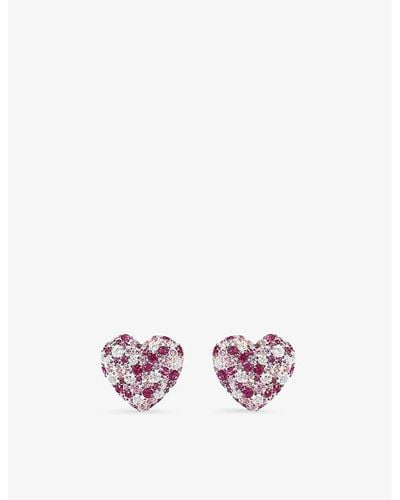 Apm Monaco Fuchsia Heart Sterling- And Zirconia Stud Earrings - Purple