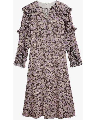 Ted Baker Haaile Floral-print Crepe Midi Dress - Brown