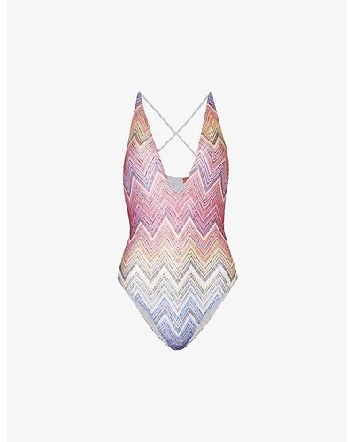 Missoni Chevron-pattern Plunge-neck Swimsuit - Pink