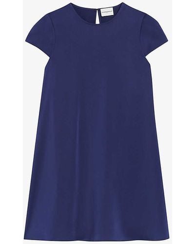 Claudie Pierlot Round-neck Short-sleeved Satin Mini Dress - Blue