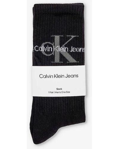 Calvin Klein Branded Crew-length Cotton-blend Socks - Black