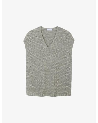 The White Company V-neck Sleeveless Organic-cotton Blend Knit Sweater - Gray