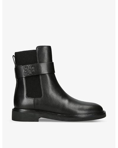 Tory Burch Double T Leather Chelsea Boots - Black