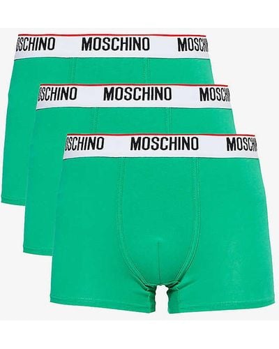 Moschino Branded-waistband Mid-rise Pack Of Three Stretch-cotton Trunks - Green