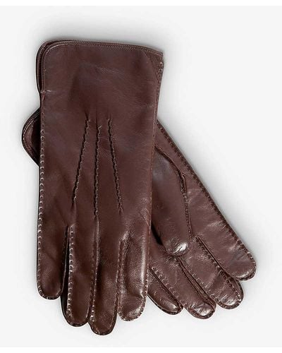 Aspinal of London Stitch-embellished Cashmere And Leather Gloves - Brown