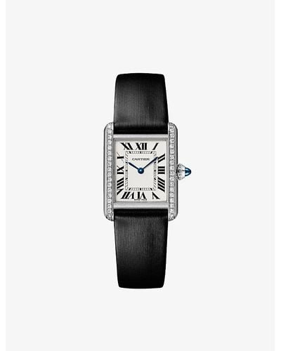 Cartier Crw4ta0017 Tank Must Large Model Stainless-steel, 0.48ct Brilliant-cut Diamond And Leather Quartz Watch - White