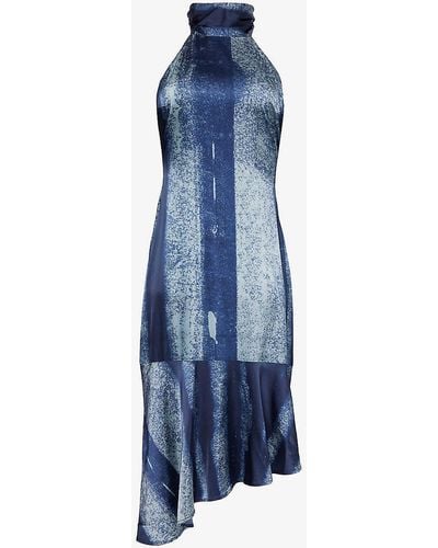 Miaou Karina Abstract-pattern Stretch-satin Mini Dress - Blue