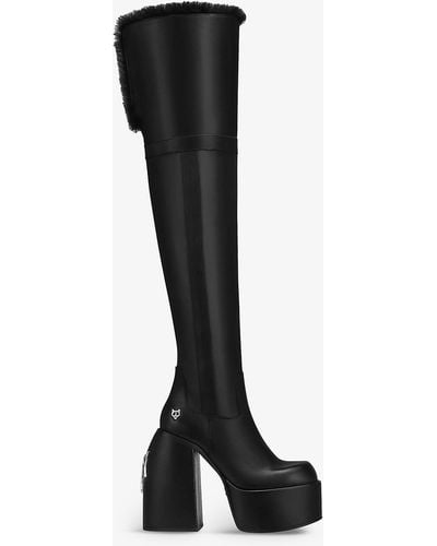 Naked Wolfe Jealous Shearling-trim Knee-high Leather Boots - Black