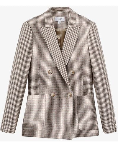 Reiss Ella Dogtooth-pattern Wool-blend Blazer - Grey