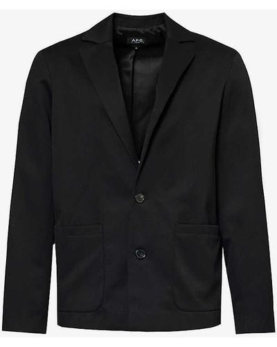 A.P.C. Single-breasted Wool And Cotton-blend Blazer - Black