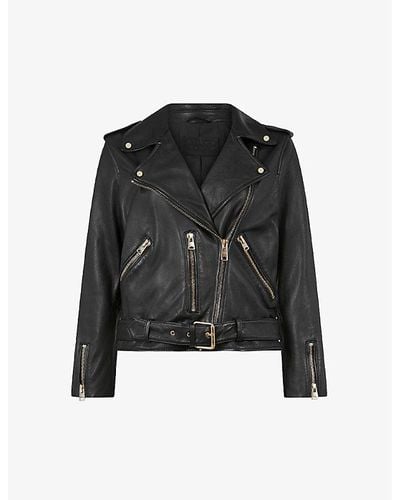 AllSaints Balfern Belted-hem Leather Biker Jacket - Black