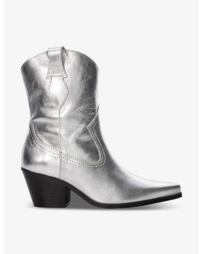 Dune Pardner Metallic Leather Heeled Cowboy Boots - Gray