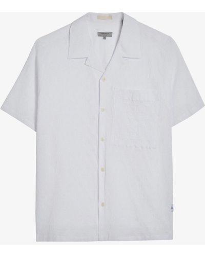 Ted Baker Canons Relaxed-fit Cotton-blend Seersucker Shirt - White