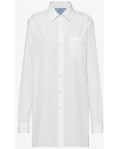 Prada Logo-patch Cotton-poplin Mini Shirtdress - White