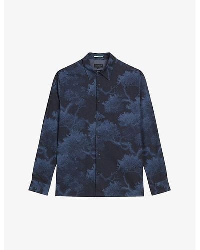 Ted Baker Goxhill Leaf-print Regular-fit Cotton Shirt - Blue