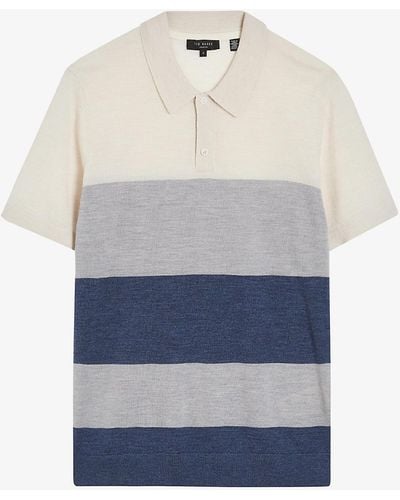 Ted Baker Cove Striped Regular-fit Wool Polo Shirt - Blue