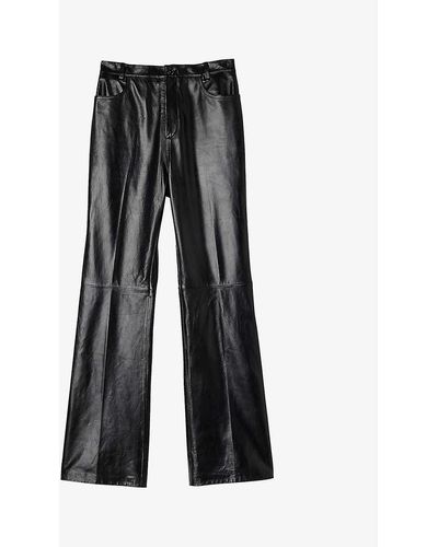 Sandro Flared High-rise Leather Trousers - Black