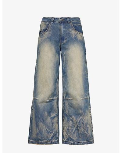 Jaded London Colossus Wing-print Wide-leg Denim-blend Jeans - Blue