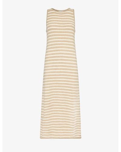 Pretty Lavish Ocean Stripe-pattern Knitted Maxi Dress - Natural