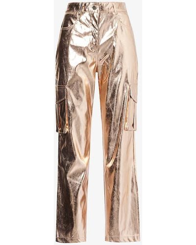 Amy Lynn Utility Metallic Faux-leather Trousers - Natural