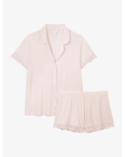The White Company Emilie Lace-trim Stretch-jersey Pajama Set - Pink