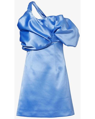 Rachel Gilbert Mini Larna Asymmetric-neck Satin Mini Dress - Blue