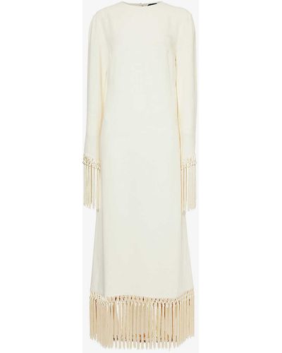 ‎Taller Marmo Claudia Venti Fringe-embellished Woven Midi Dress - White