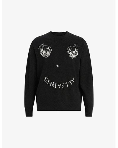 AllSaints Smile Saints Logo-intarsia Wool-blend Sweater - Black