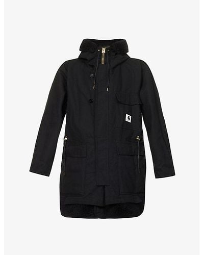 Sacai X Carhartt Wip Siberian Brand-patch Regular-fit Cotton Coat - Black