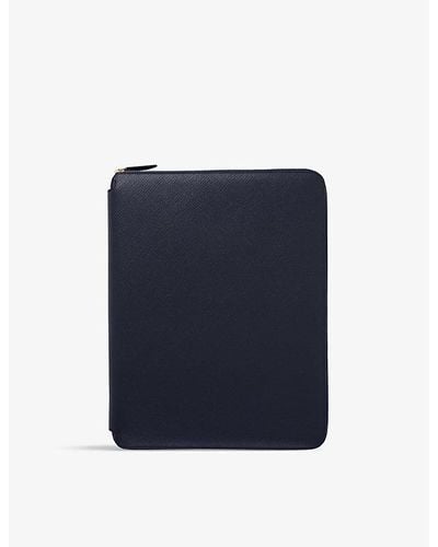 Smythson Vy Panama Zipped A4 Leather Writing Folder 33cm X 25.5cm - Blue